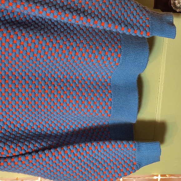 Women's H&M Bulky Heavy Football Crew Sweater Orange Blue M - Picture 4 of 13